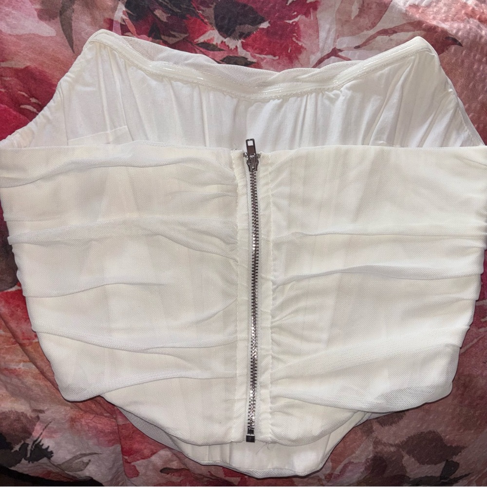 Womanβs White Mesh Corset Tube Top With Zipper Closure, Size S